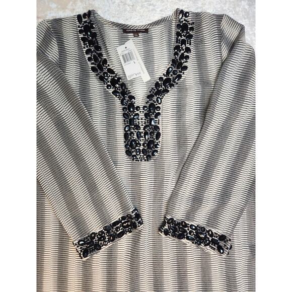 NWT Adrienne Vittadini Black & White /Embellished Shirt-Size Large - Picture 3 of 7